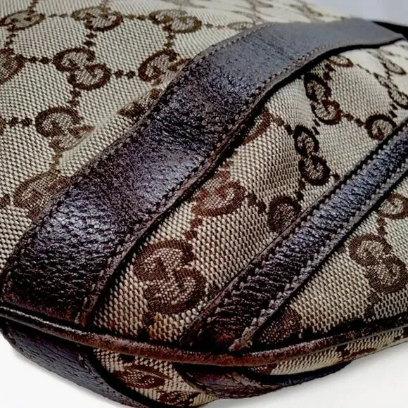 GUCCI Abbey Monogram Oversized Tan Canvas & Brown Leather Crossbody Shoulder Bag - Picture 6 of 17